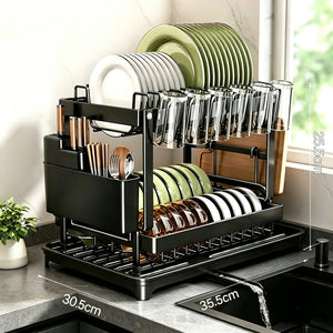 2-Tier Kitchen Dish Drying Rack with Drainboard | Dish Organizer