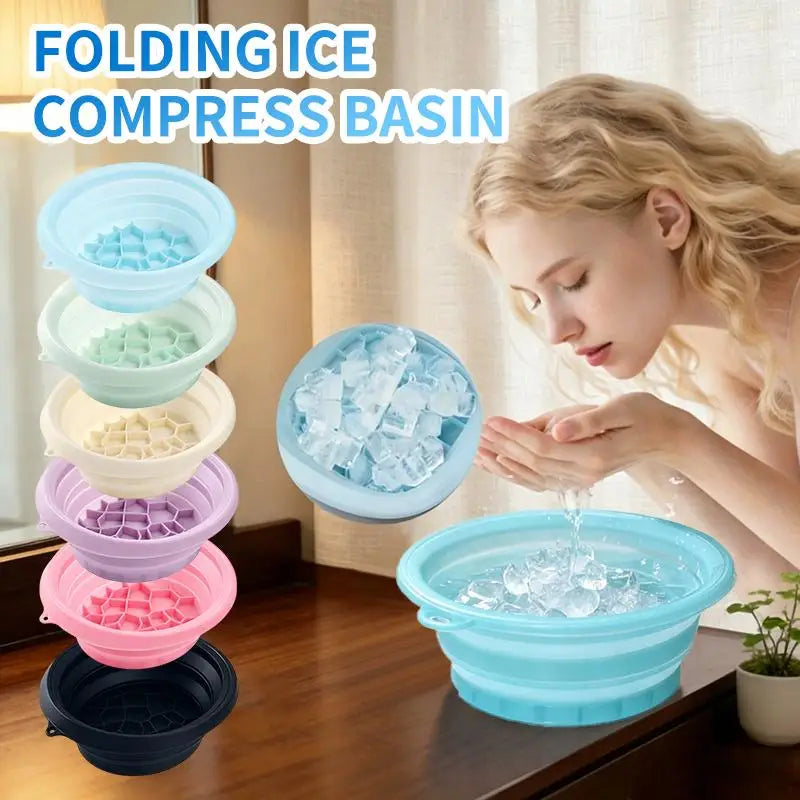 Silicone foldable face ice bowl with built-in ice tray, main product photo