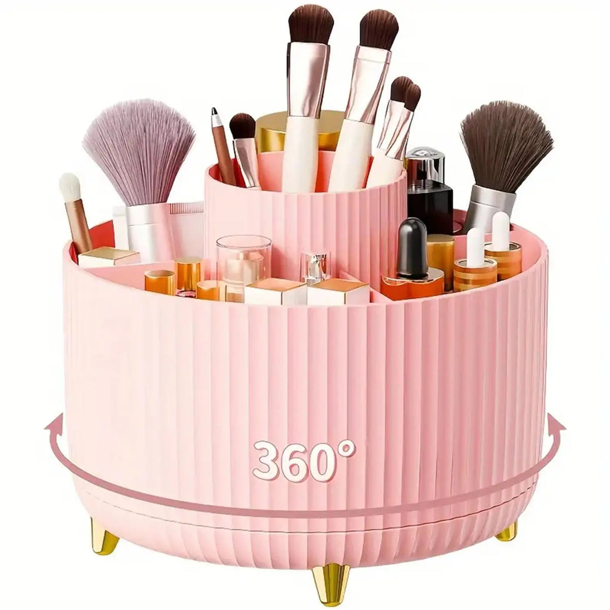 360 degree rotating makeup organizer 5-compartment cosmetic storage