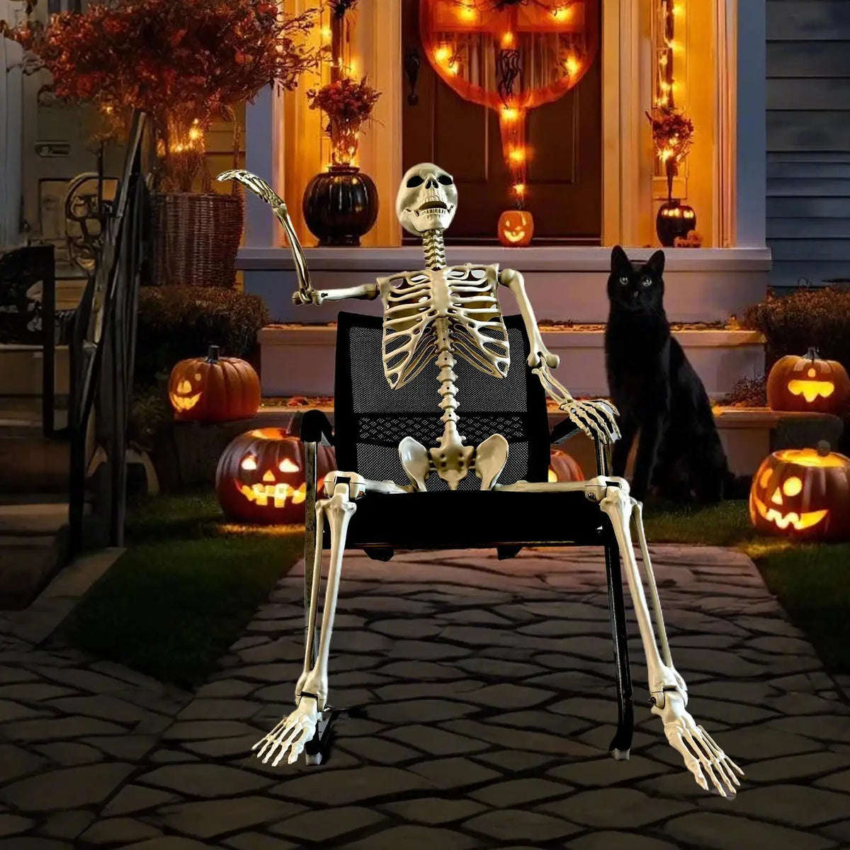 Life-size posable skeleton, Halloween haunted house prop, main product photo