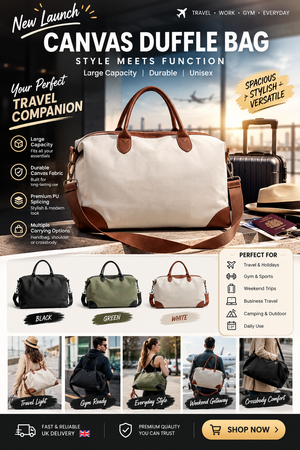 Canvas Duffle Bag – Large Capacity Travel & Weekend Bag