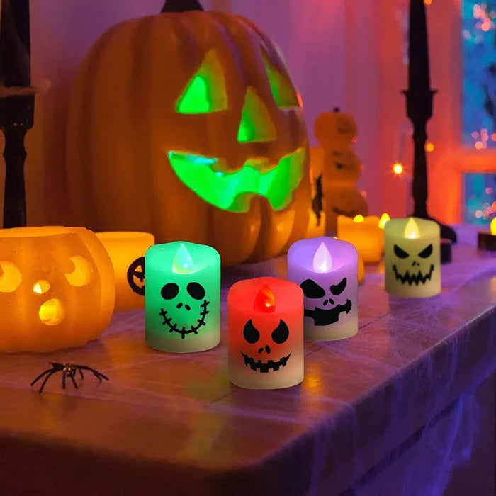 6-piece LED ghost pumpkin candle lights, Halloween decor, main product photo